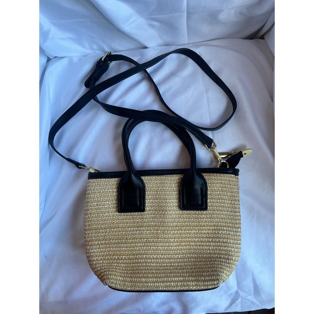 Straw Bag Tan Black Small Shoulder Purse 9"x7"